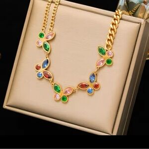 Choker necklace waterproof stainless steel Colored Crystals